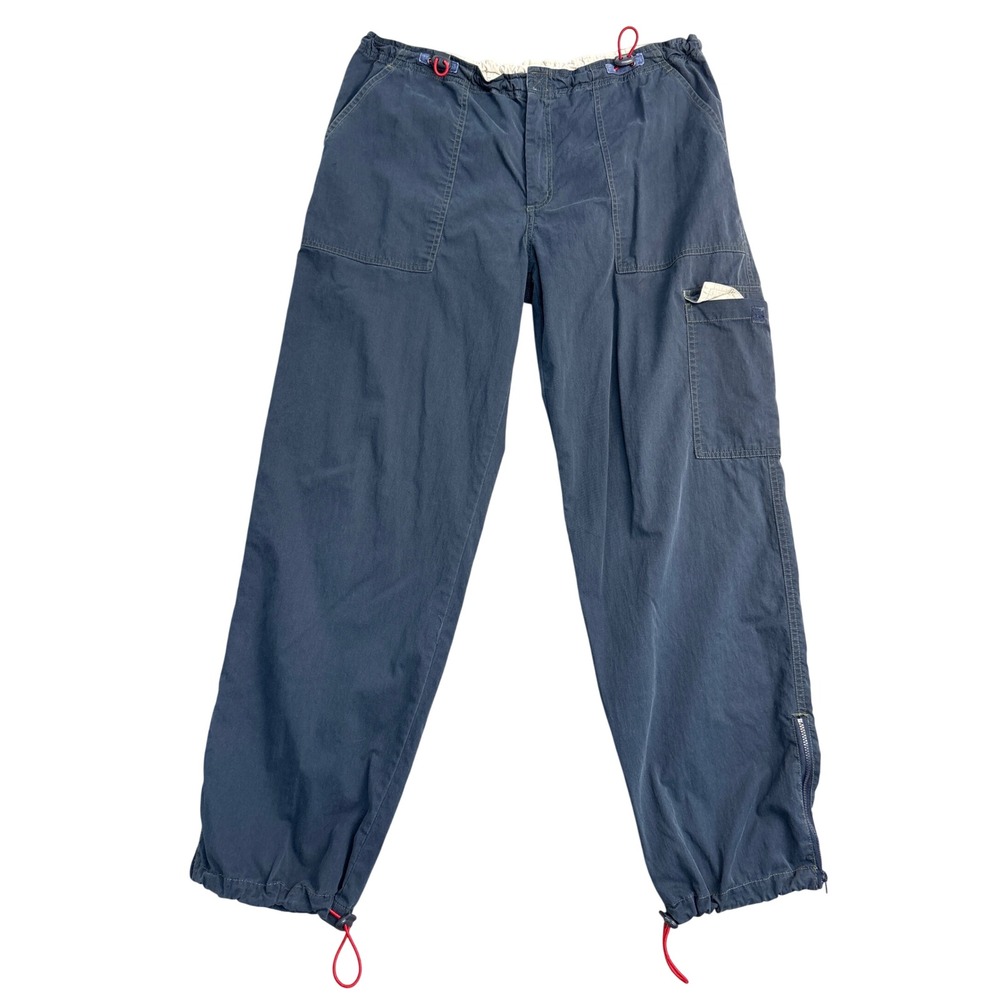 Mens Navy Blue Cargo Utility Pants Bungee Cord Hem Contrast Stitch 33x29